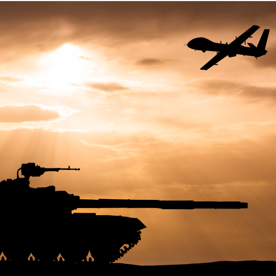plane and tank and sunset